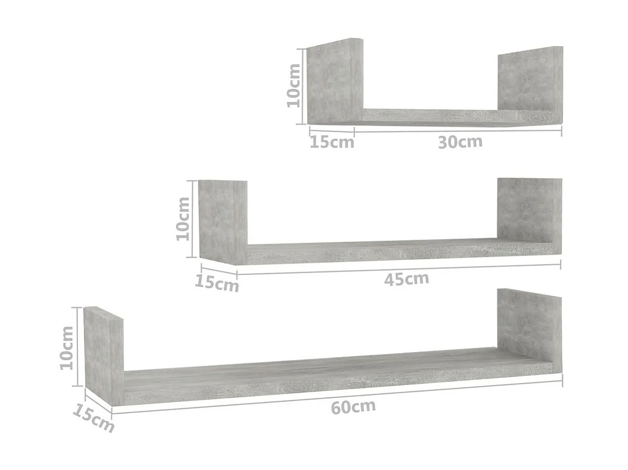 Étagères murales 3 pcs Gris béton