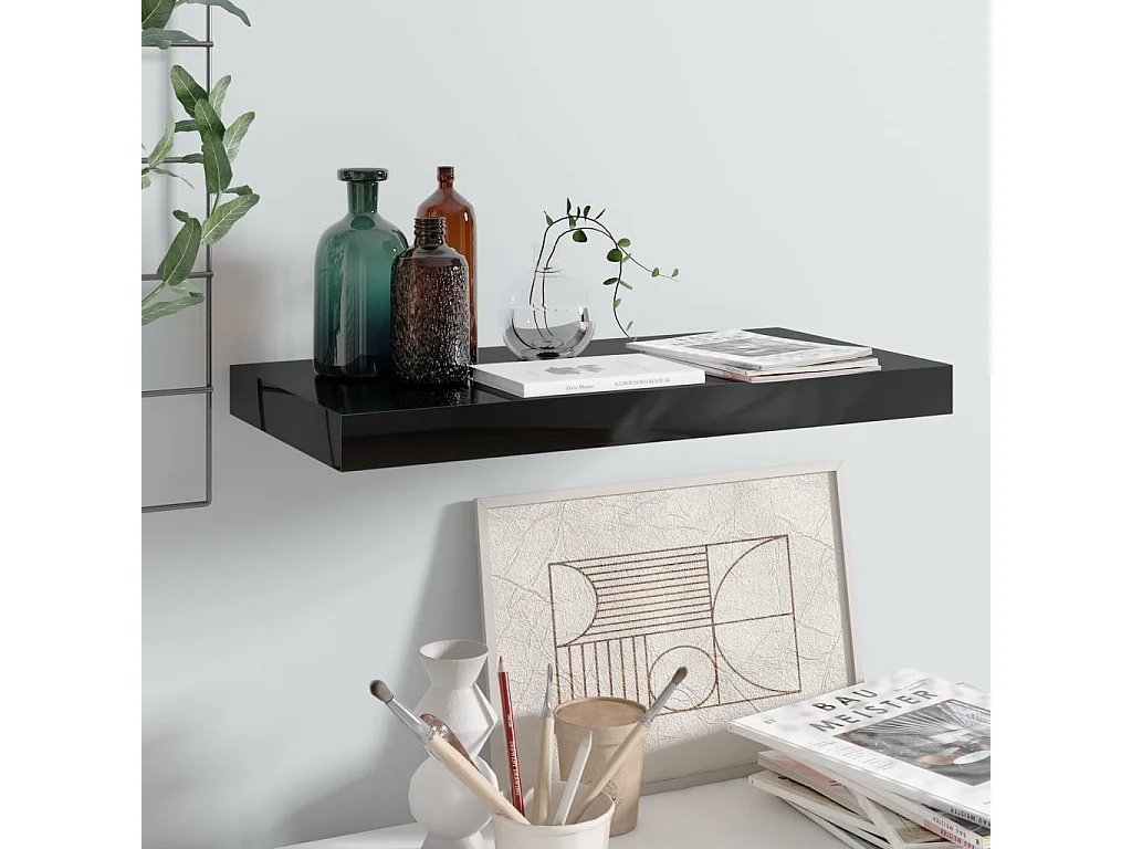 Étagère murale flottante Noir brillant 50x23x3,8 MDF