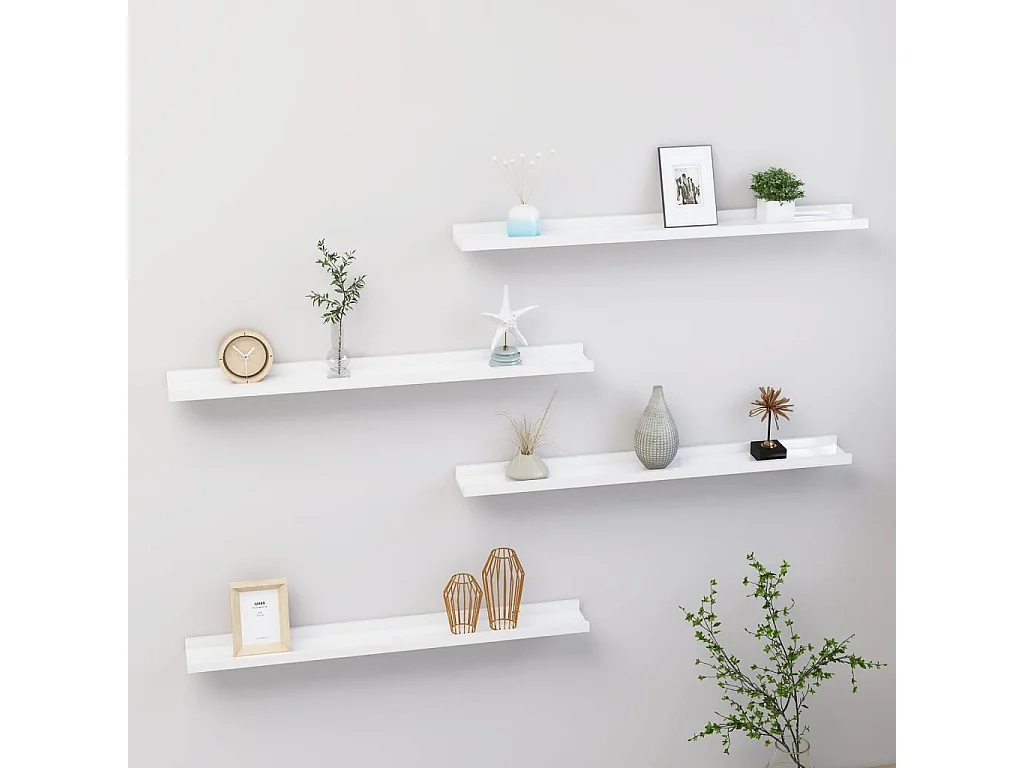 Étagères murales 4 pcs Blanc brillant 80x9x3