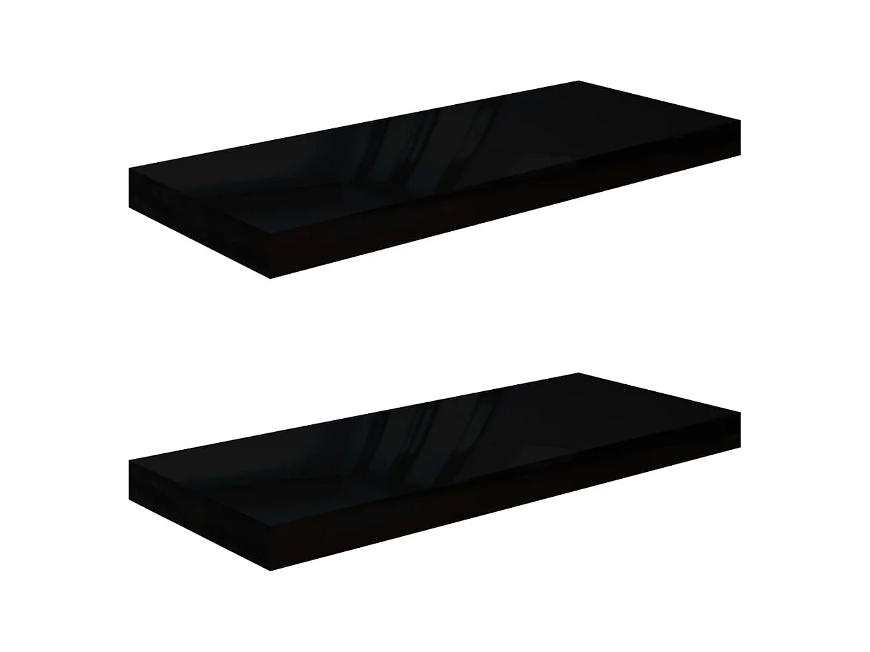 Étagère murale flottante 2 pcs Noir brillant 60x23,5x3,8 MDF