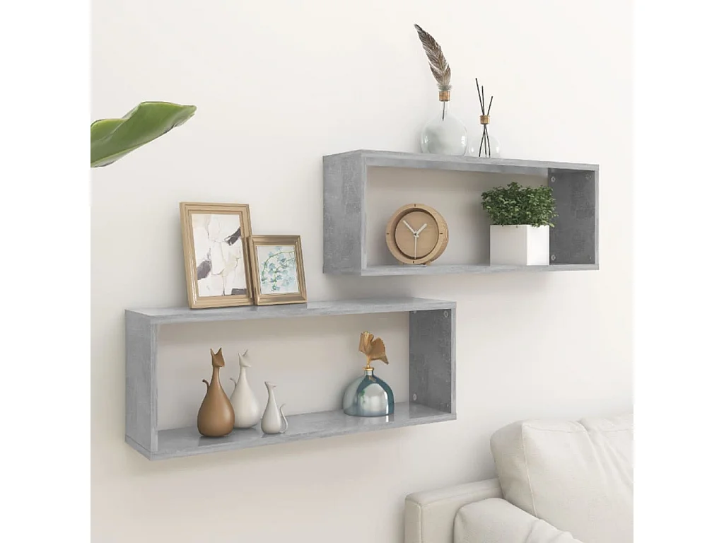 Étagères cube murales 2 pcs Gris béton 60x15x23