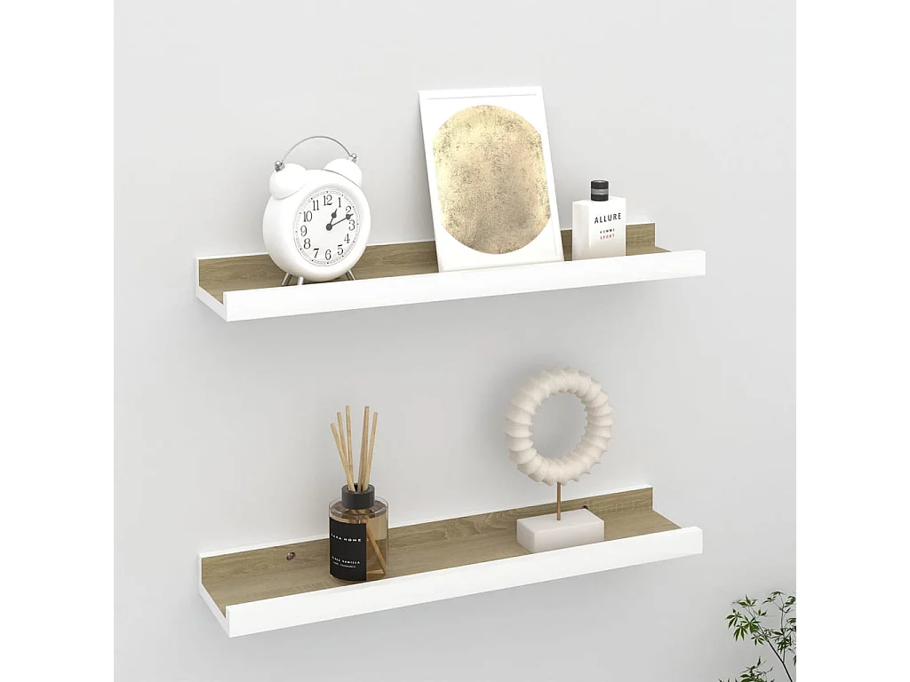Étagères murales 2 pcs Blanc et chêne Sonoma 40x9x3
