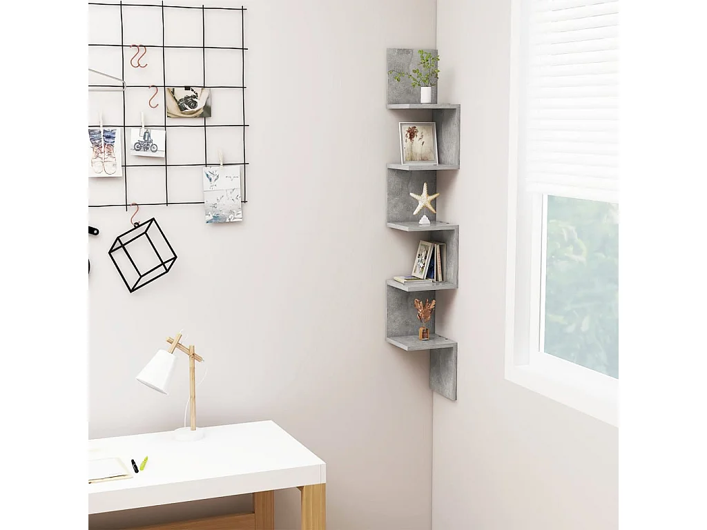 Étagère d'angle murale Gris béton 20x20x127,5