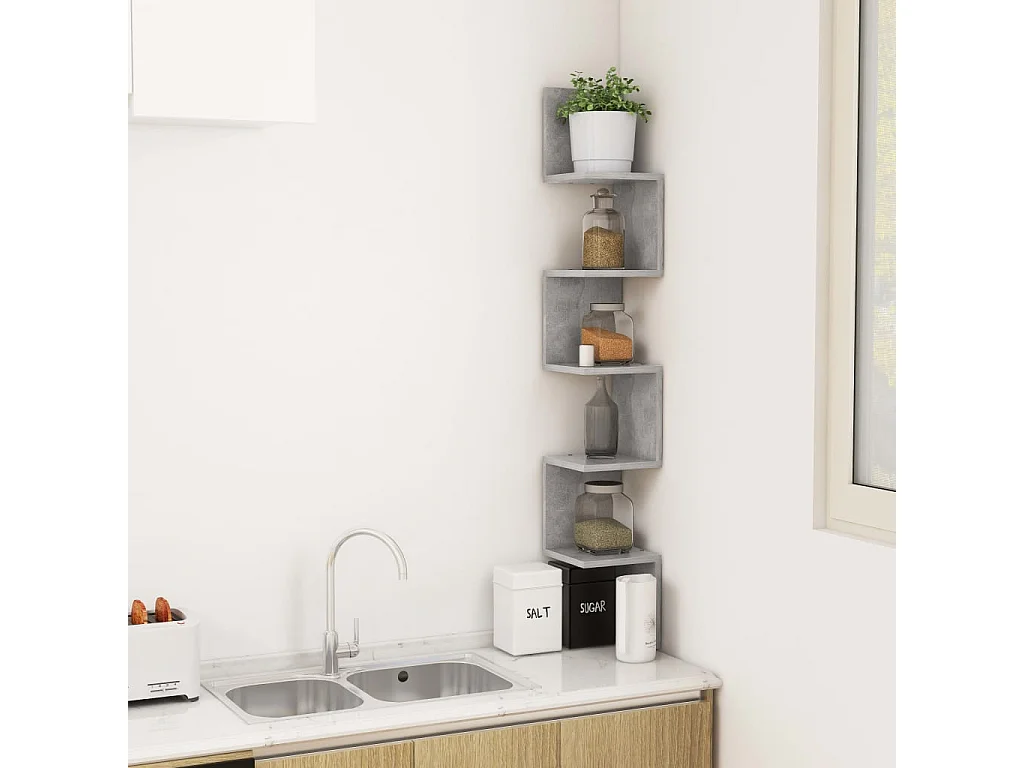 Étagère d'angle murale Gris béton 20x20x127,5