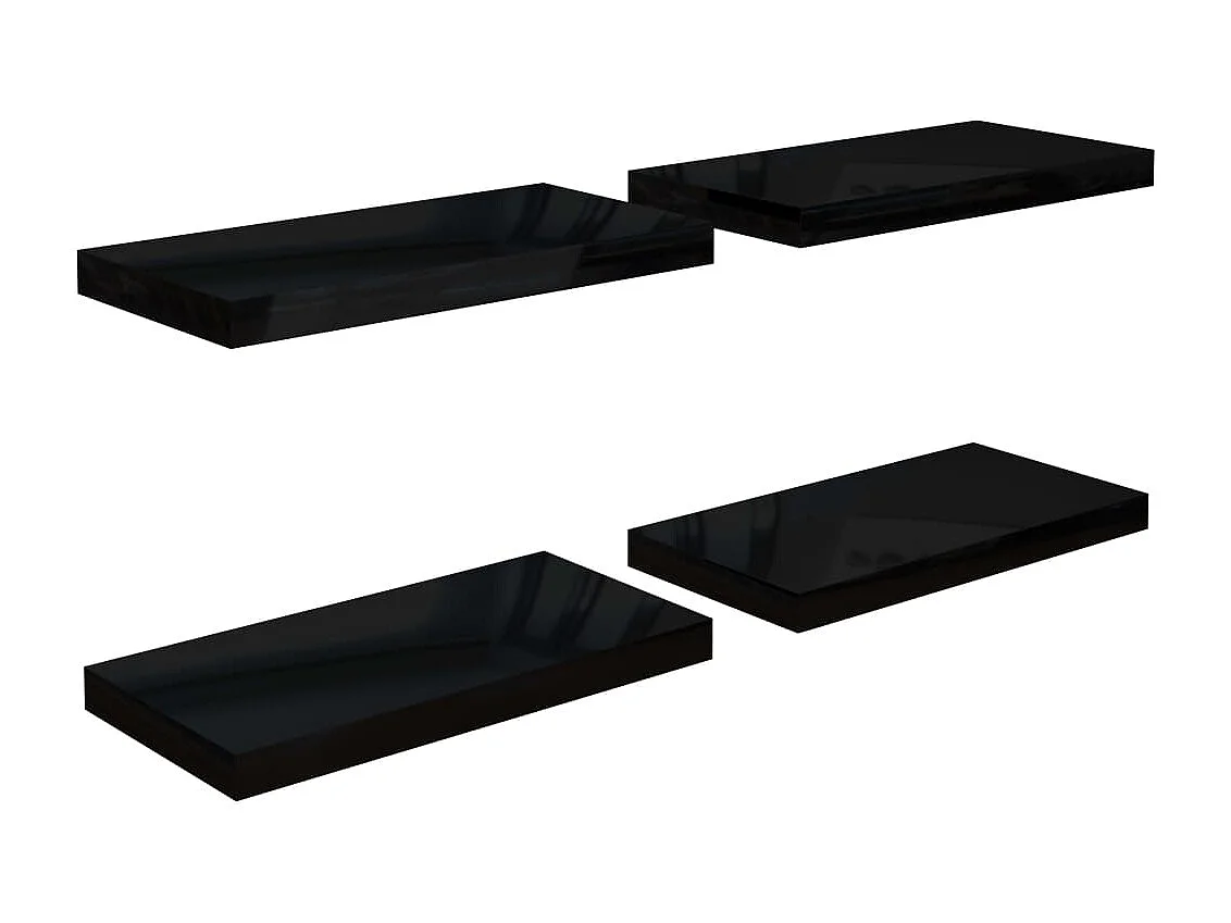 Étagère murale flottante 4 pcs Noir brillant 50x23x3,8 MDF