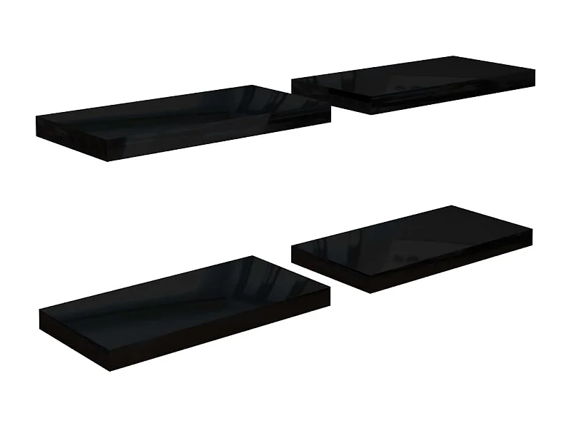Étagère murale flottante 4 pcs Noir brillant 50x23x3,8 MDF