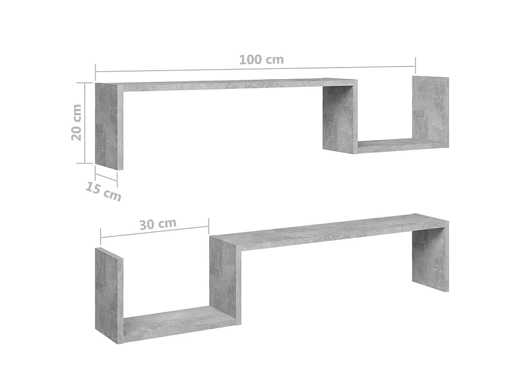 Étagères murales 2 pcs Gris béton 100x15x20