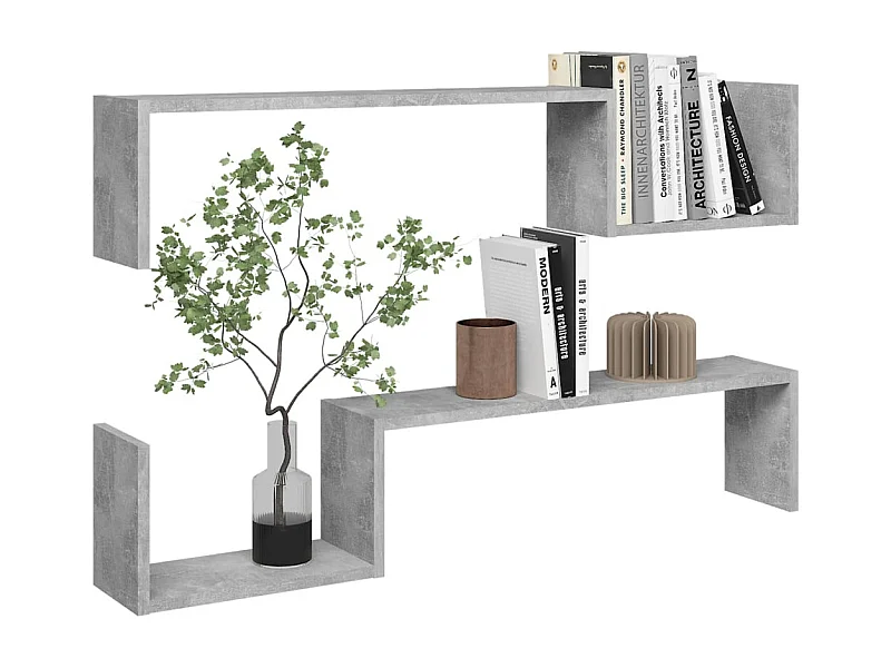 Lot de 2 étagères murales en bois Kolika L100xH20xP15 – Collection originale-Gris béton