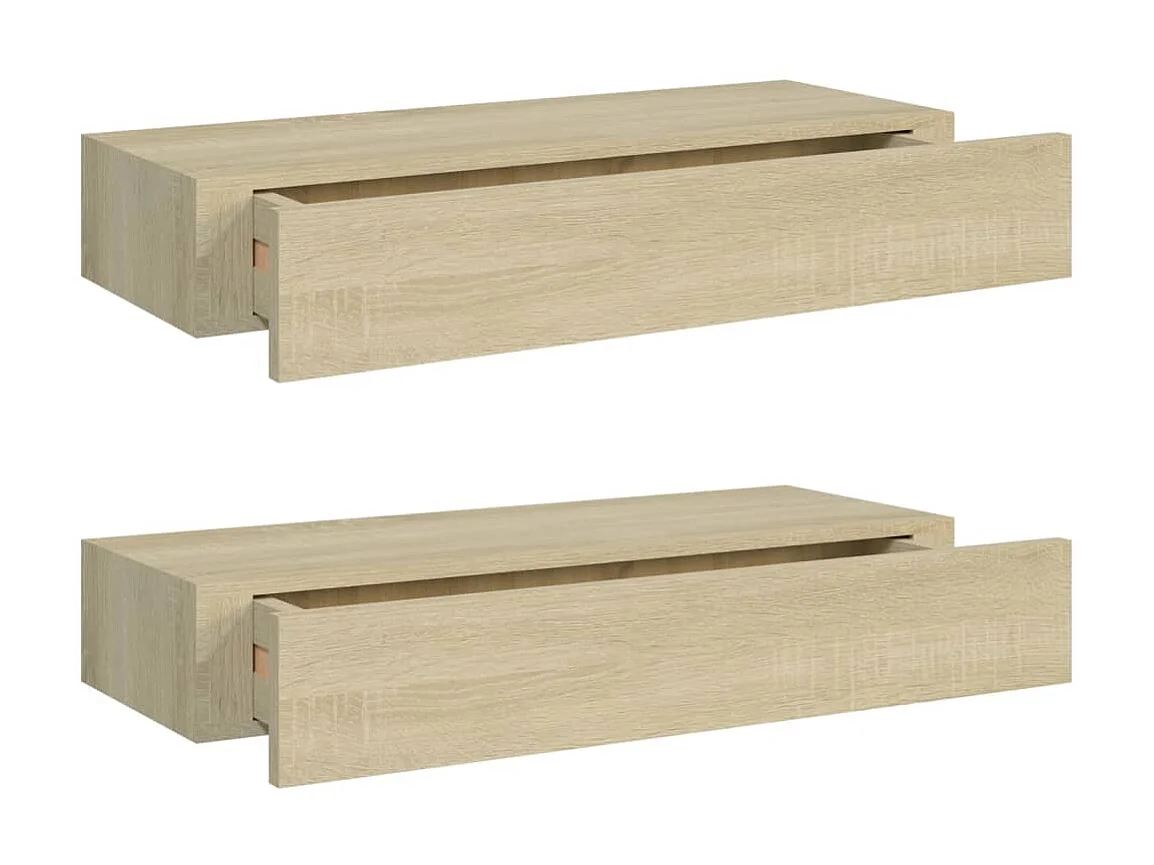 Étagères à tiroirs murales 2 pcs Chêne 60x23,5x10 MDF