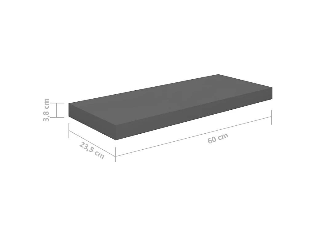 Étagère murale flottante 4 pcs Gris brillant 60x23,5x3,8 MDF