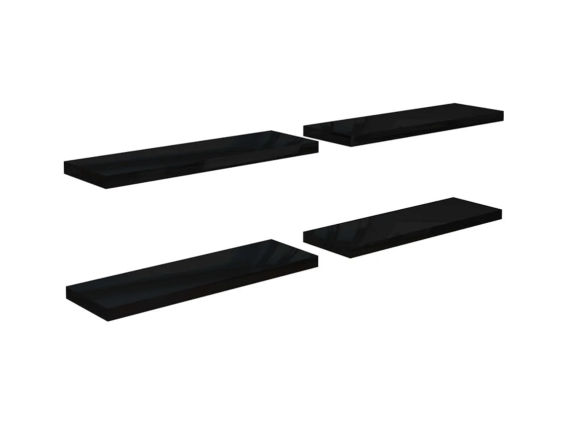 Étagère murale flottante 4 pcs Noir brillant 80x23,5x3,8 MDF