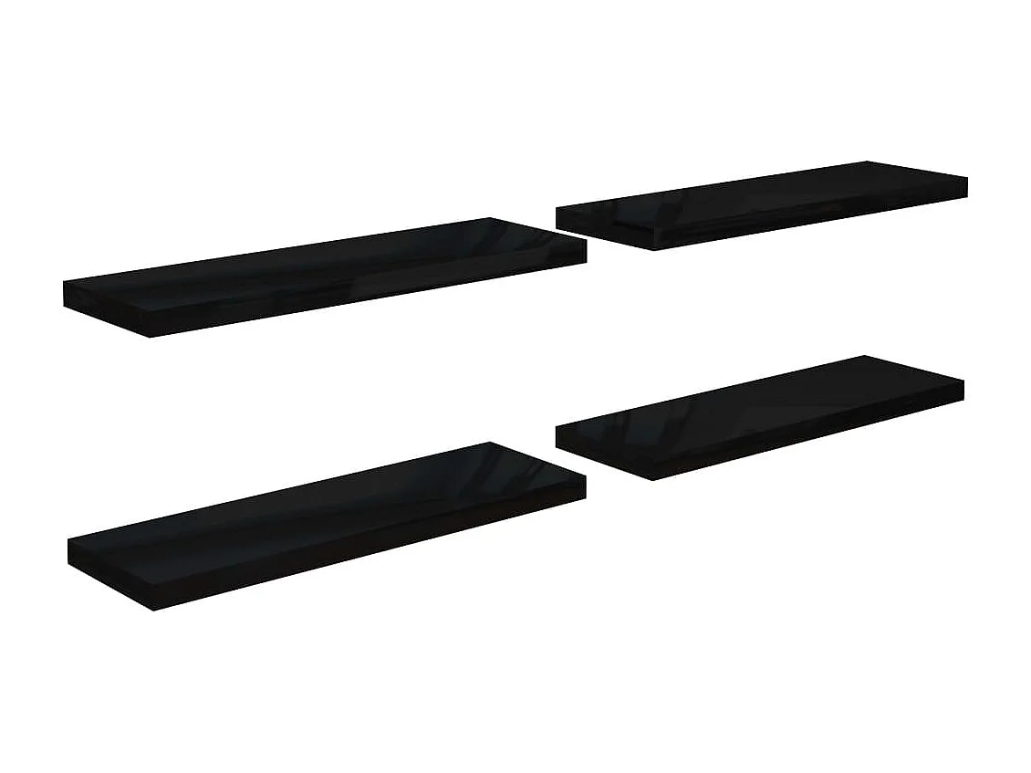 Étagère murale flottante 4 pcs Noir brillant 80x23,5x3,8 MDF