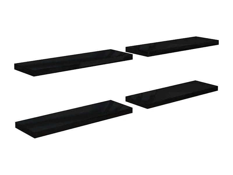 Étagère murale flottante 4 pcs Noir brillant 80x23,5x3,8 MDF