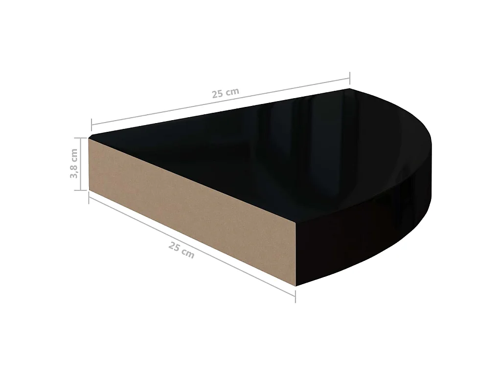 Étagère d'angle flottante Noir brillant 25x25x3,8 MDF