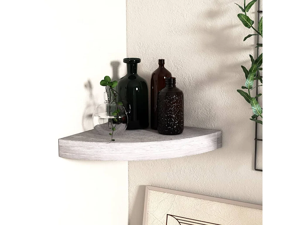 Étagère d'angle murale Gris béton 35x35x3,8 MDF