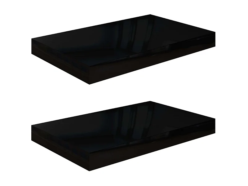 Étagère murale flottante 2 pcs Noir brillant 40x23x3,8 MDF