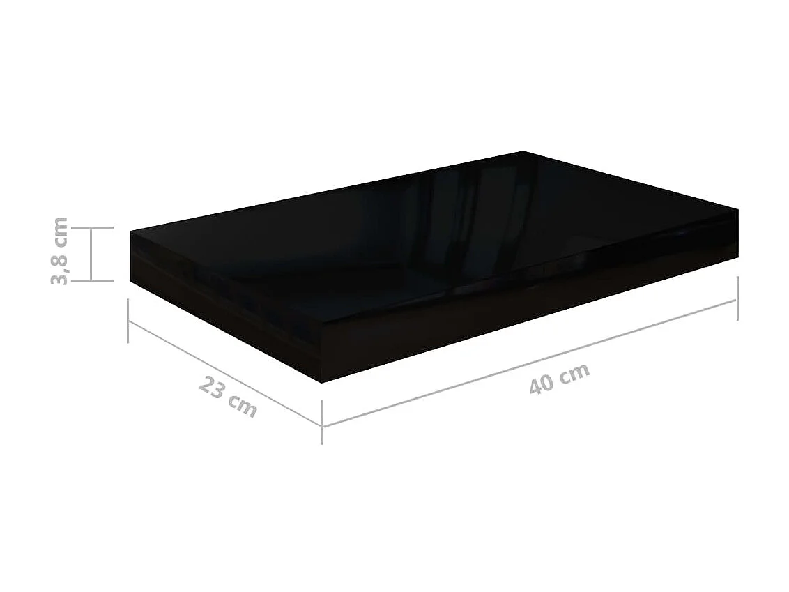 Étagère murale flottante 2 pcs Noir brillant 40x23x3,8 MDF