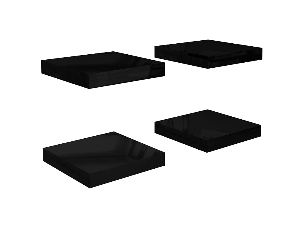 Étagère murale flottante 4 pcs Noir brillant 23x23,5x3,8 MDF