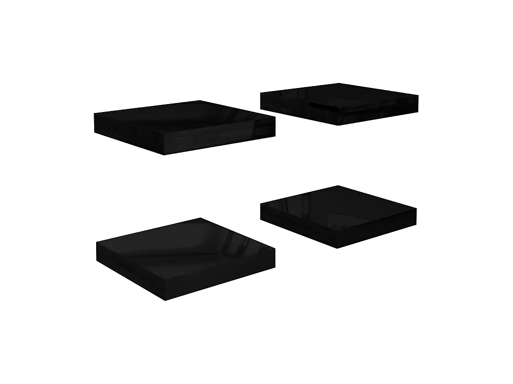Étagère murale flottante 4 pcs Noir brillant 23x23,5x3,8 MDF