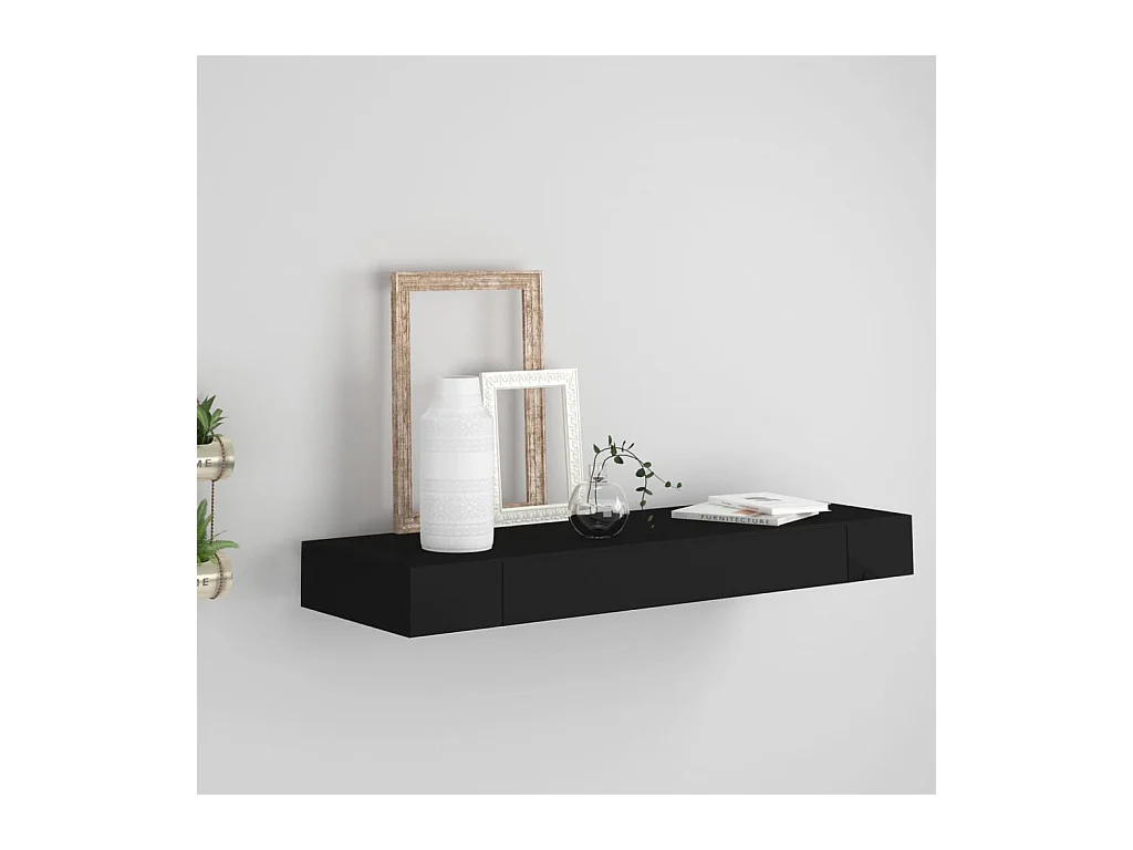 Étagère murale flottante avec tiroir Noir 80x25x8