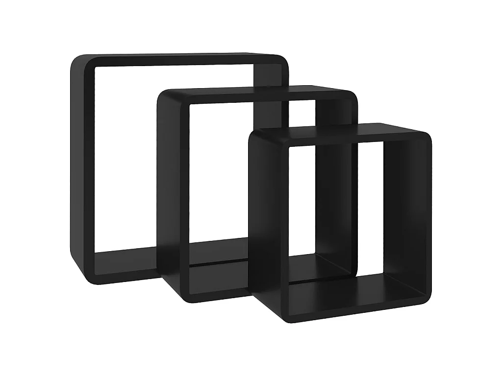 Étagères murales sous forme de cube 3 pcs Noir MDF 2