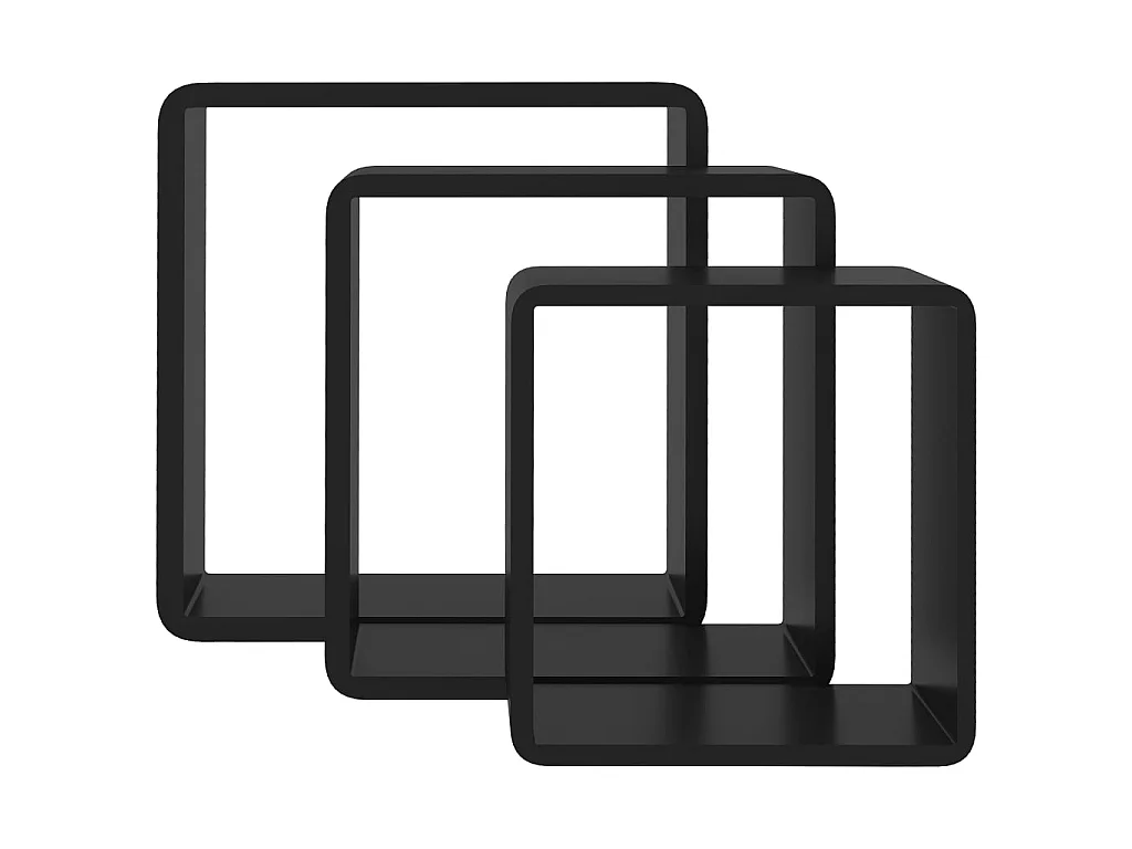 Étagères murales sous forme de cube 3 pcs Noir MDF 2