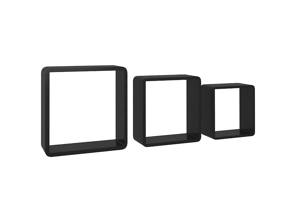 Étagères murales sous forme de cube 3 pcs Noir MDF 2