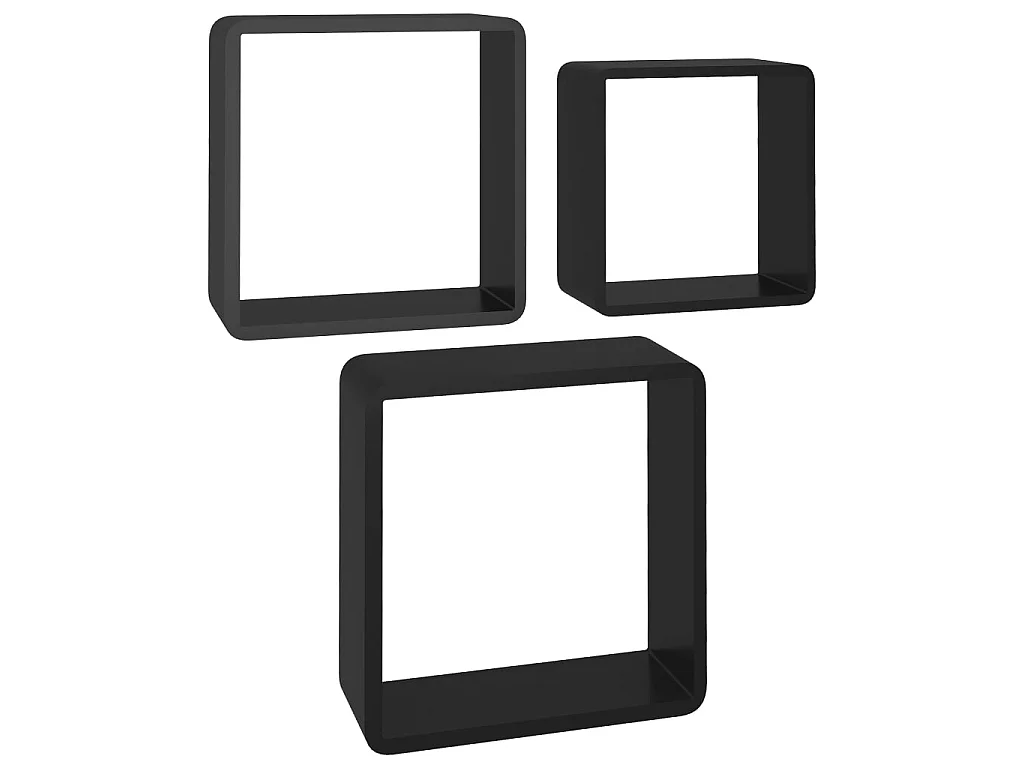 Étagères murales sous forme de cube 3 pcs Noir MDF 2