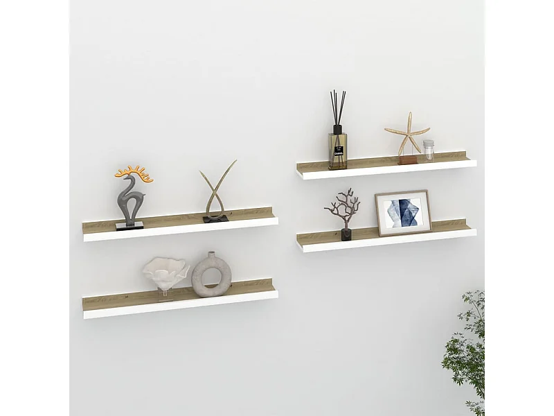 Étagères murales 4 pcs Blanc et chêne Sonoma 60x9x3