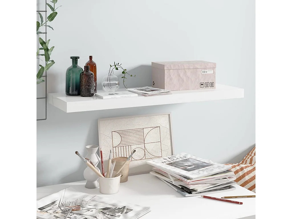 Étagère murale flottante Blanc brillant 80x23,5x3,8 MDF