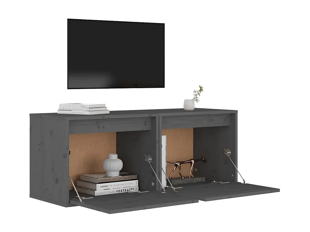 Armoires murales 2 pcs Gris 45x30x35 Bois de pin massif