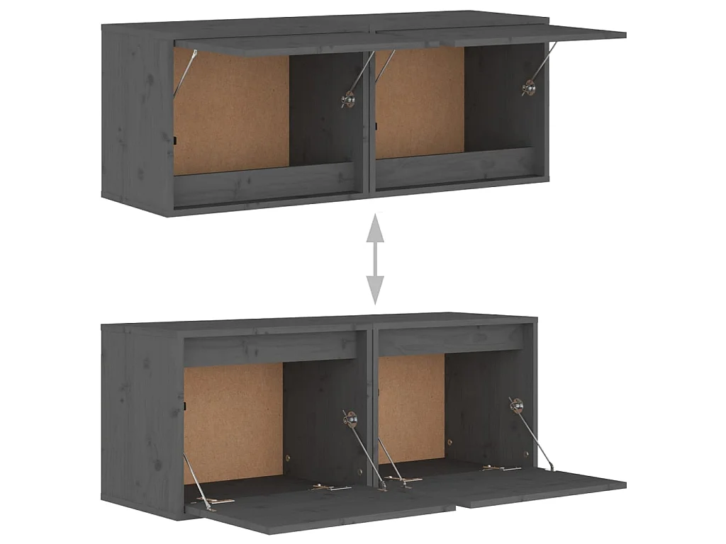 Armoires murales 2 pcs Gris 45x30x35 Bois de pin massif