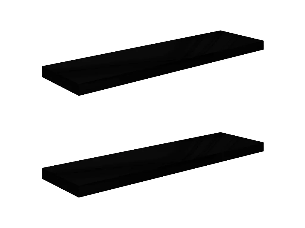 Étagère murale flottante 2 pcs Noir brillant 90x23,5x3,8 MDF
