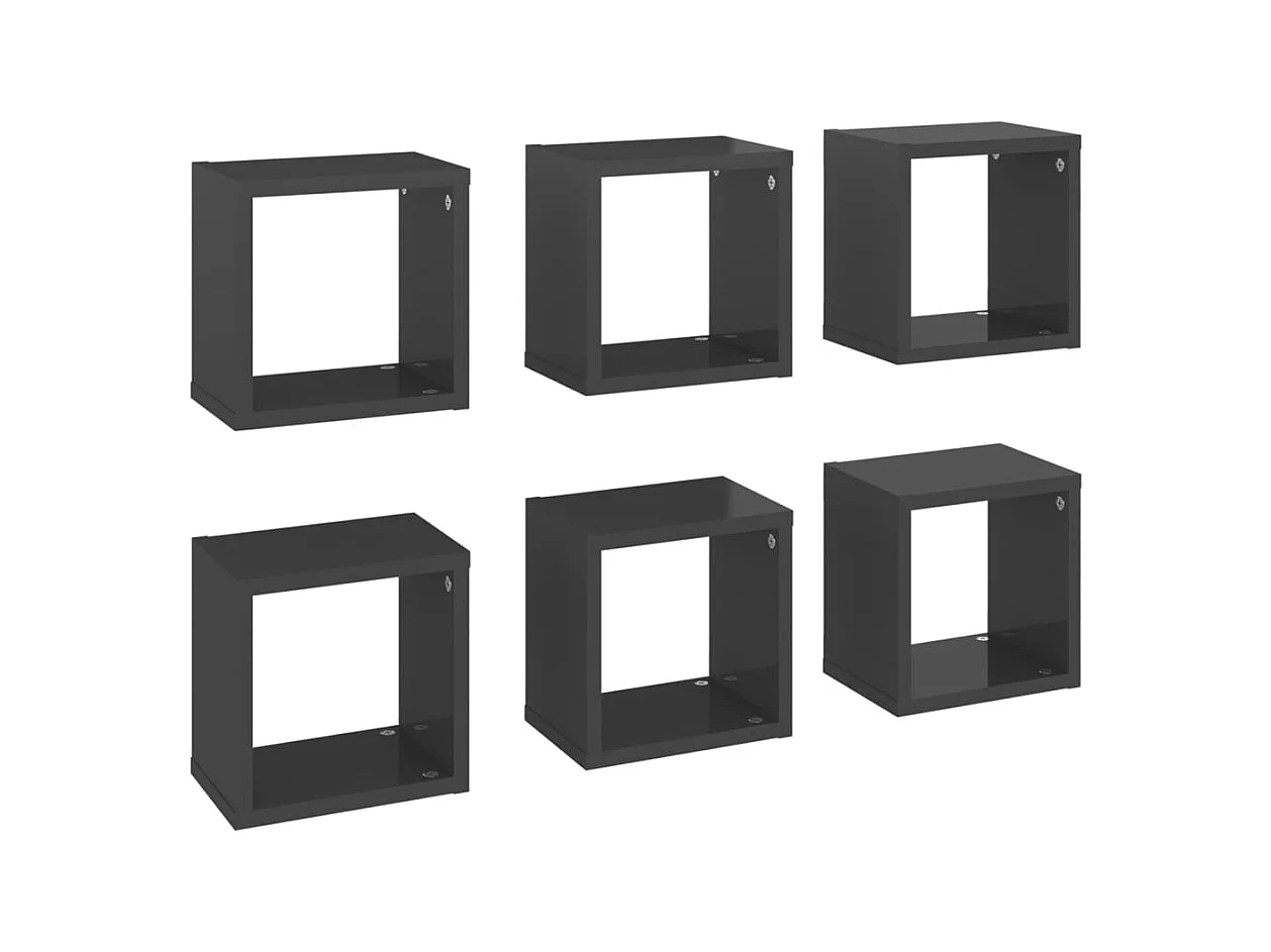Étagères cube murales 6 pcs Gris brillant 22x15x22