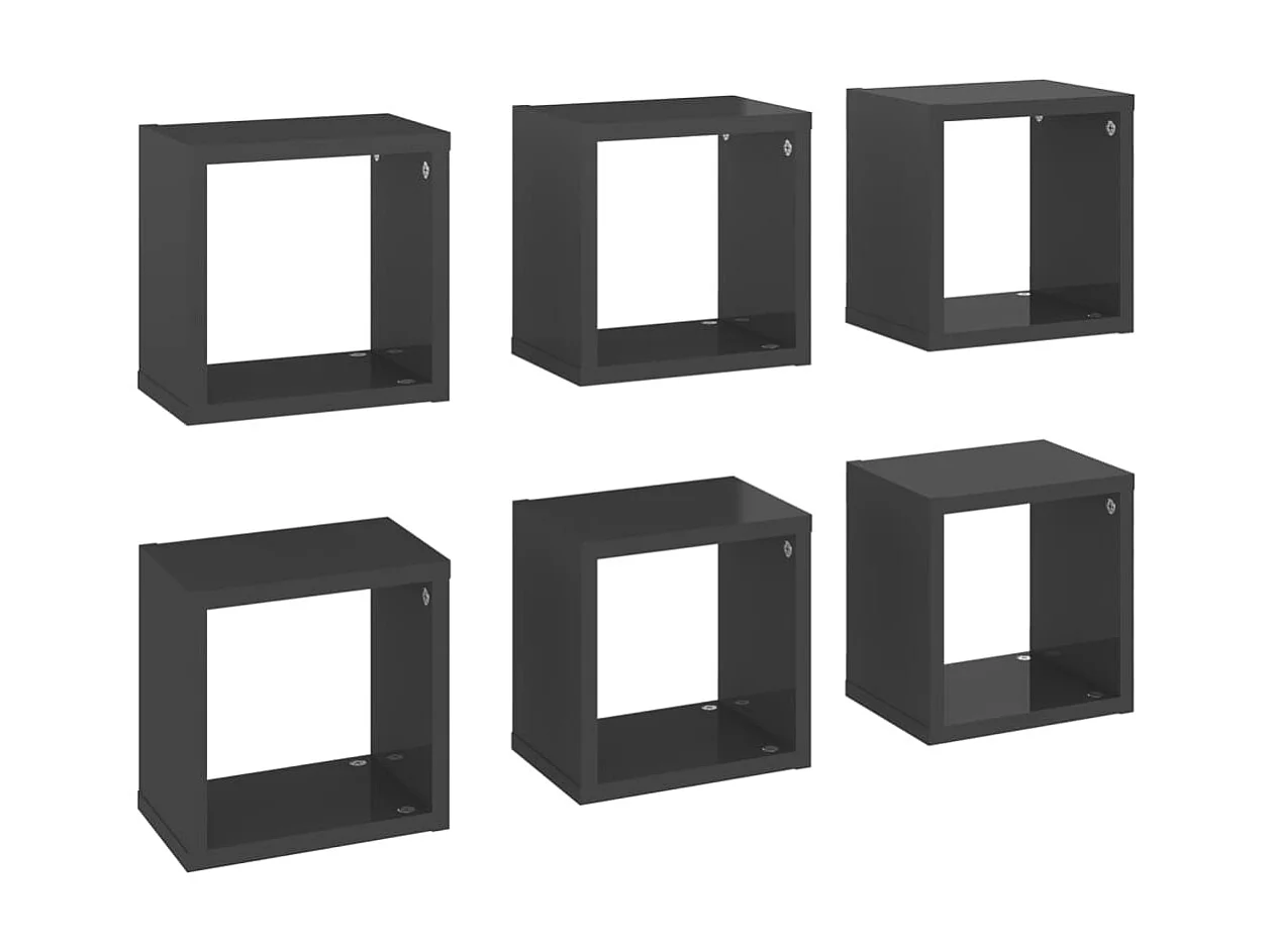 Étagères cube murales 6 pcs Gris brillant 22x15x22
