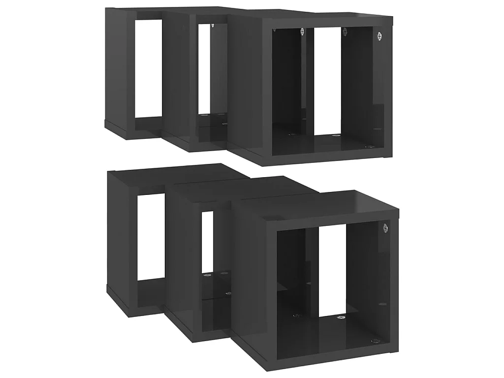 Étagères cube murales 6 pcs Gris brillant 22x15x22