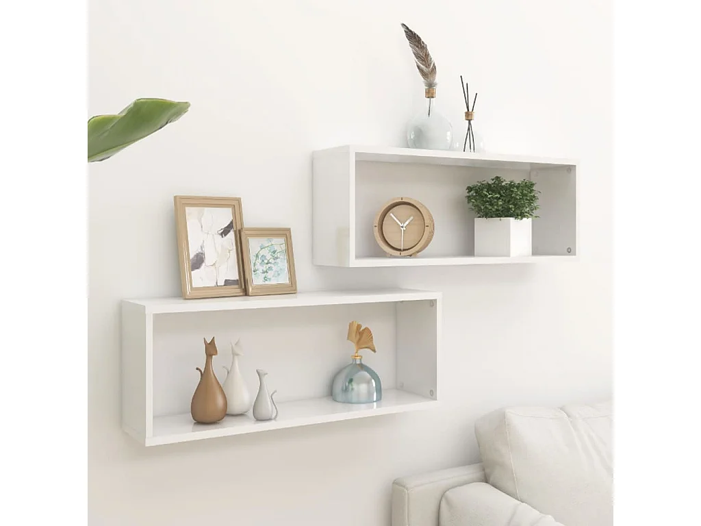 Étagères cube murales 2 pcs Blanc brillant 60x15x23