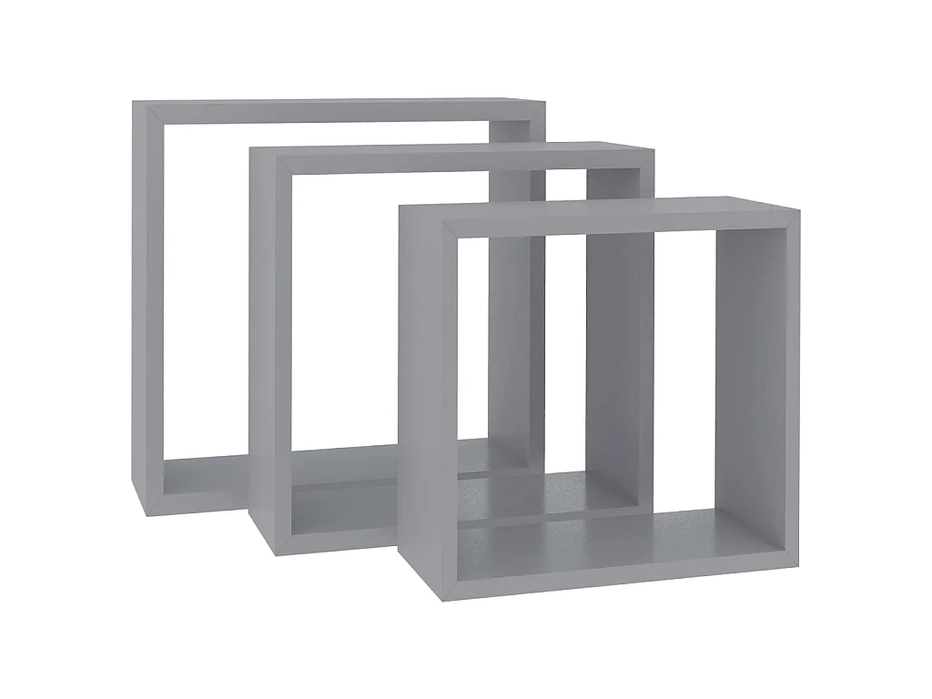 Étagères murales sous forme de cube 3 pcs Gris MDF