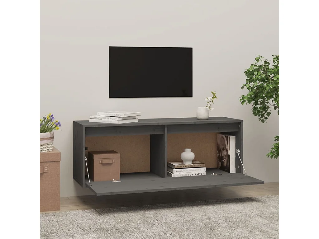 Armoire murale Gris 100x30x35 Bois de pin massif