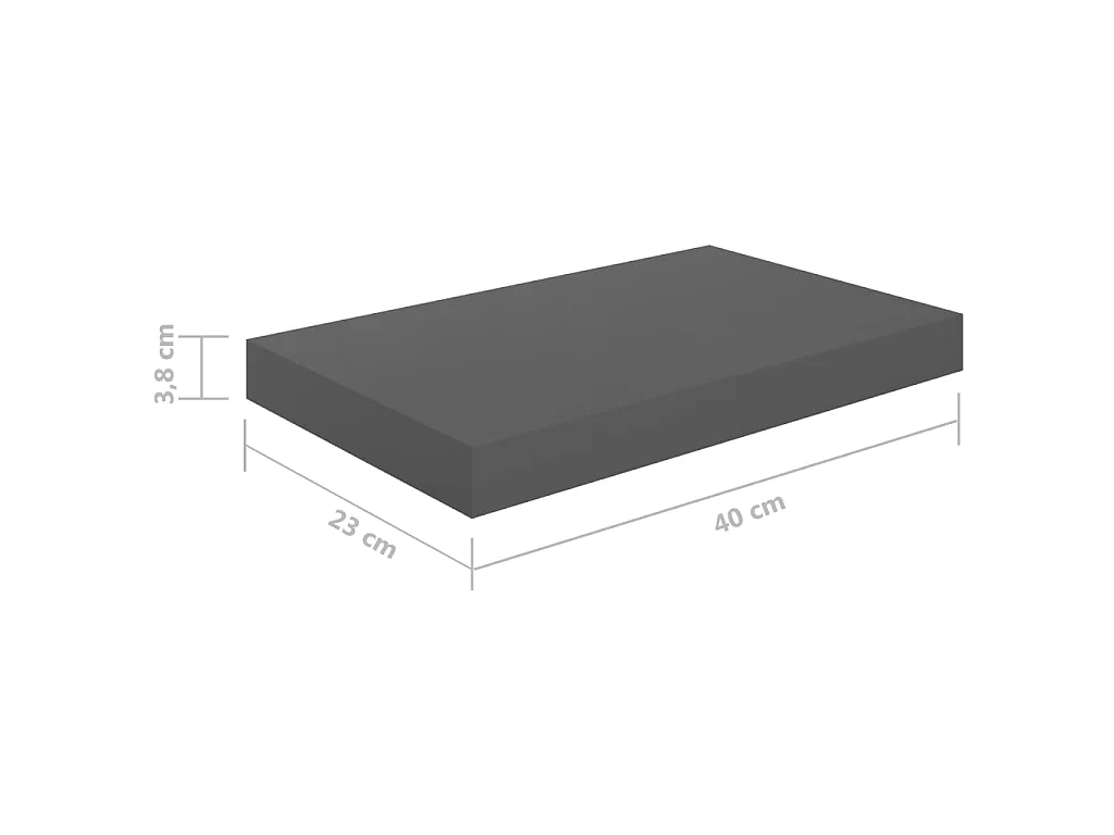Étagère murale flottante 4 pcs Gris brillant 40x23x3,8 MDF