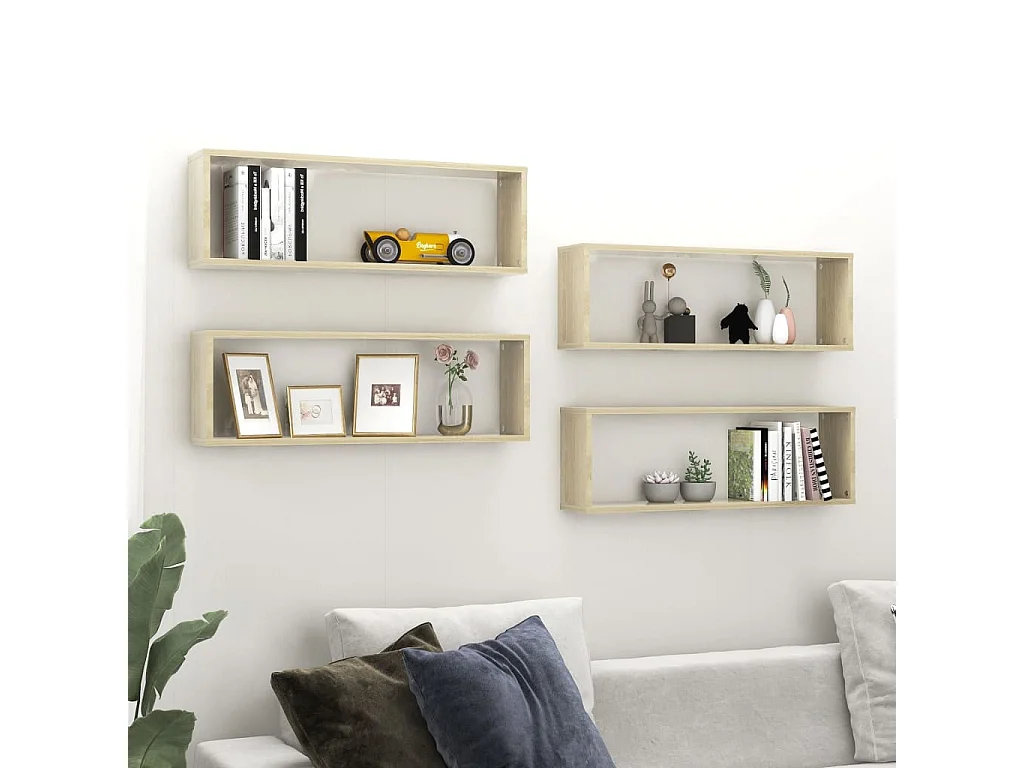 Étagères cube murales 4 pcs Chêne sonoma 80x15x26,5 Bako