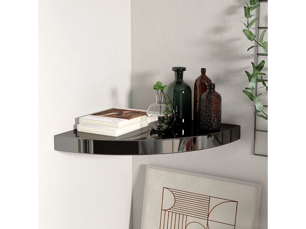 Étagère d'angle flottante Noir brillant 35x35x3,8 MDF