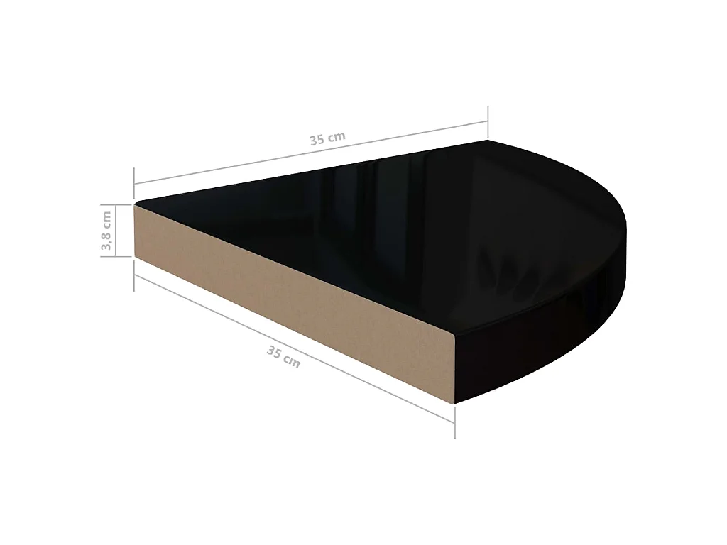 Étagère d'angle flottante Noir brillant 35x35x3,8 MDF