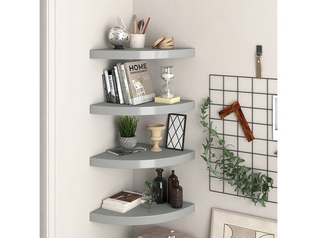 Étagères d'angle flottantes 4 pcs Gris 35x35x3,8 MDF