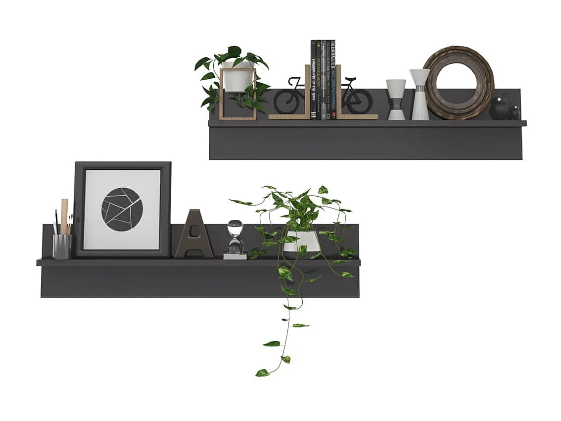 Étagères murales 2 pcs Gris brillant 80x11,5x18