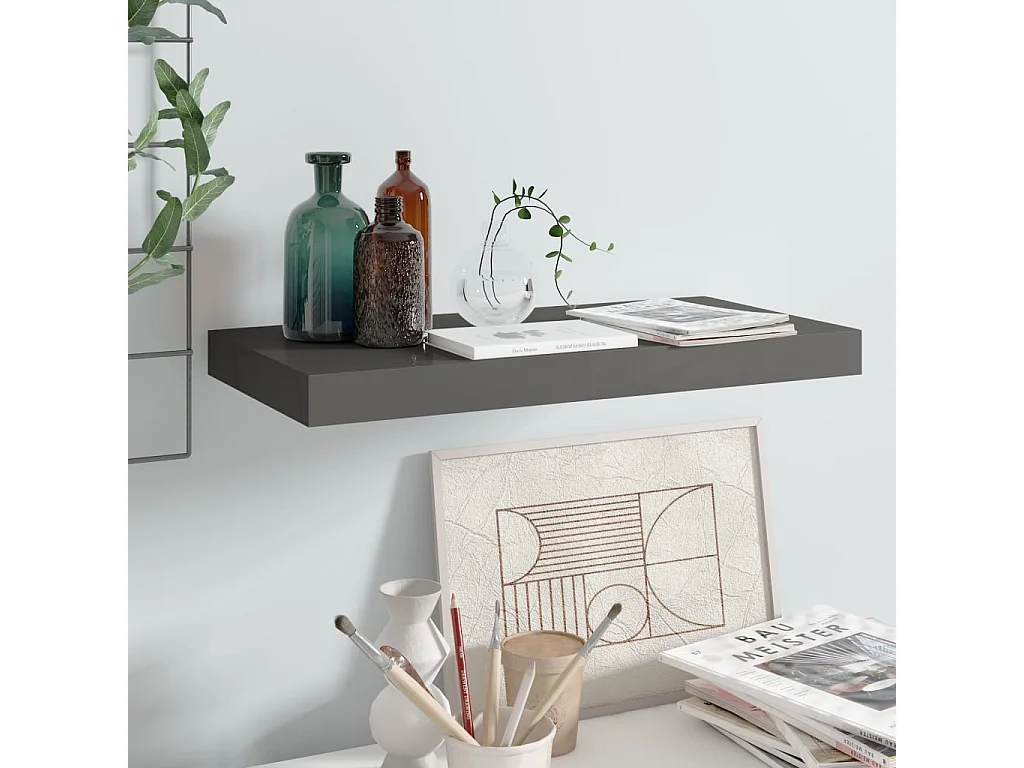 Étagère murale flottante Gris brillant 50x23x3,8 MDF
