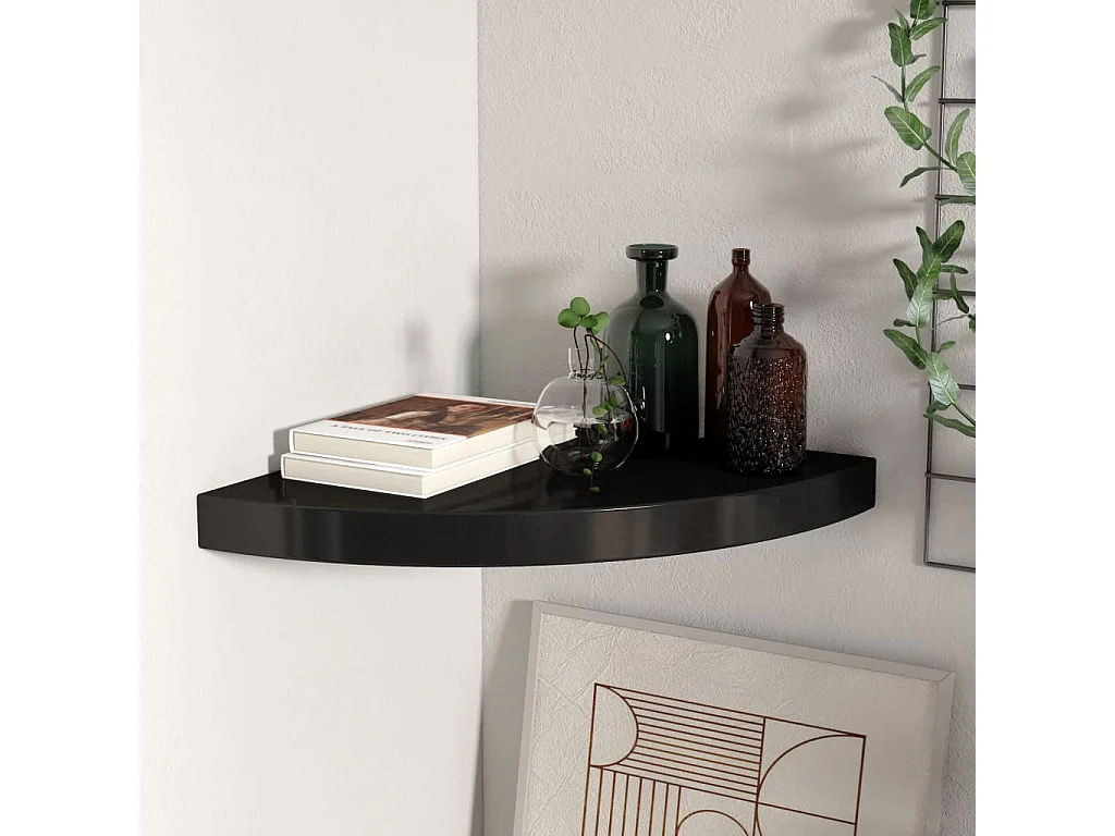 Étagère d'angle flottante Noir 35x35x3,8 MDF