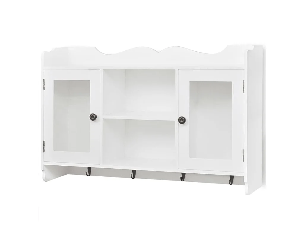 Vitrine murale avec étagère de Livre - DVD - Verre en MDF Blanc