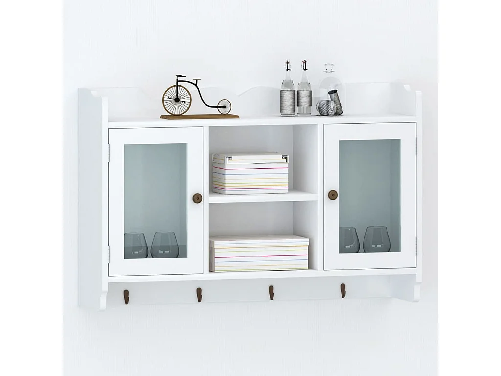 Vitrine murale avec étagère de Livre - DVD - Verre en MDF Blanc