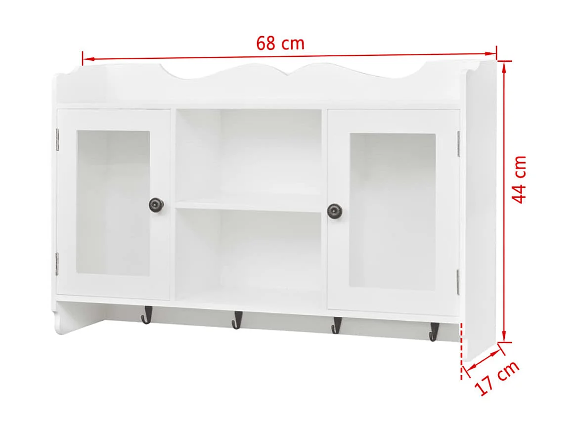 Vitrine murale avec étagère de Livre - DVD - Verre en MDF Blanc